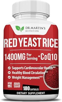 1400mg Red Yeast Rice Extract & 80mg CoQ10 Supplement 180 Count - Maintain Healthy Cholesterol Level,Support Cardiovascular, Blood Circulation for Healthy Heart, Energy, Weight Manage & Overall Health