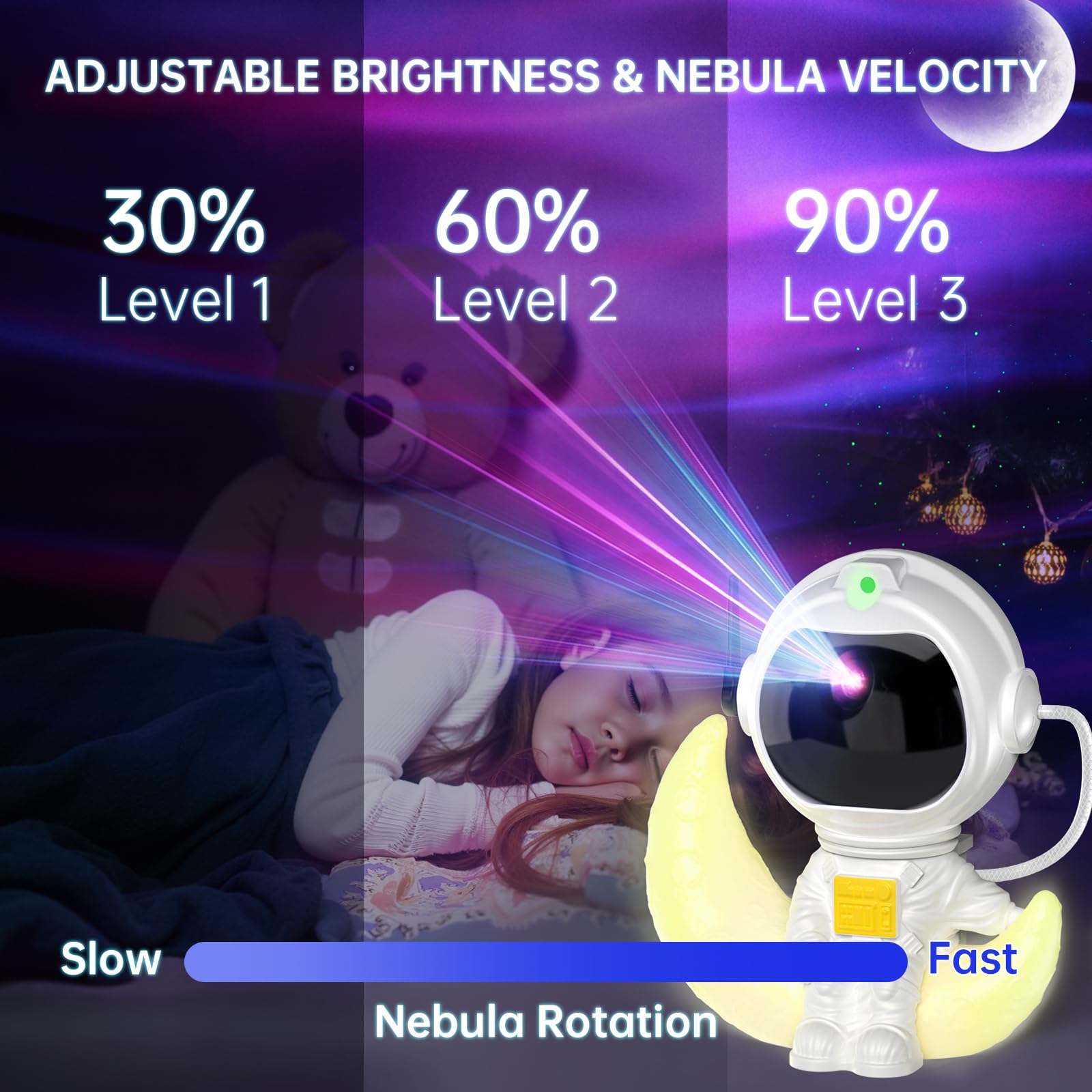 PHOSURA LED Astronauta Proiettore Stelle Galassia Lampada Notturna, Spaziale con Timer, Telecomando, Cielo Stellato Soffitto Luce per Camera da Letto, Regalo per Bambini e Adulti