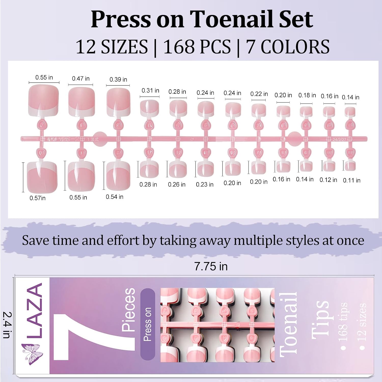 Laza 168pcs Press on Toenails for Women 7 Colors Cat Eye Toenails Classic Solid Color White French Fake Toe NailsAcrylic Toe Press Ons Long Lasting Toe Nail Tip in 12 Sizes Soft Gel- French Chameleon