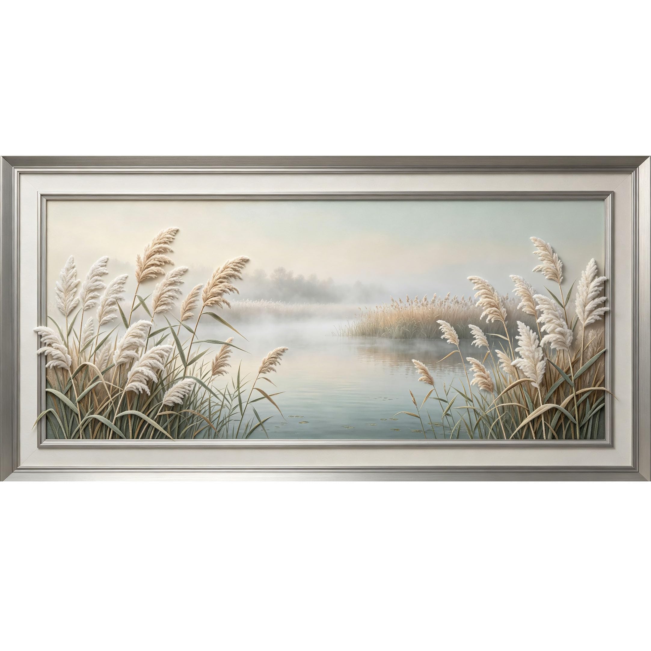 Agglomerix 3D Framed Wall Art Lake Mist Reeds Landscape Minimalist Textured Effect Large Size SelfAdhesive Removable Wall Decor Prints Artwork for Living Room Bedroom Office