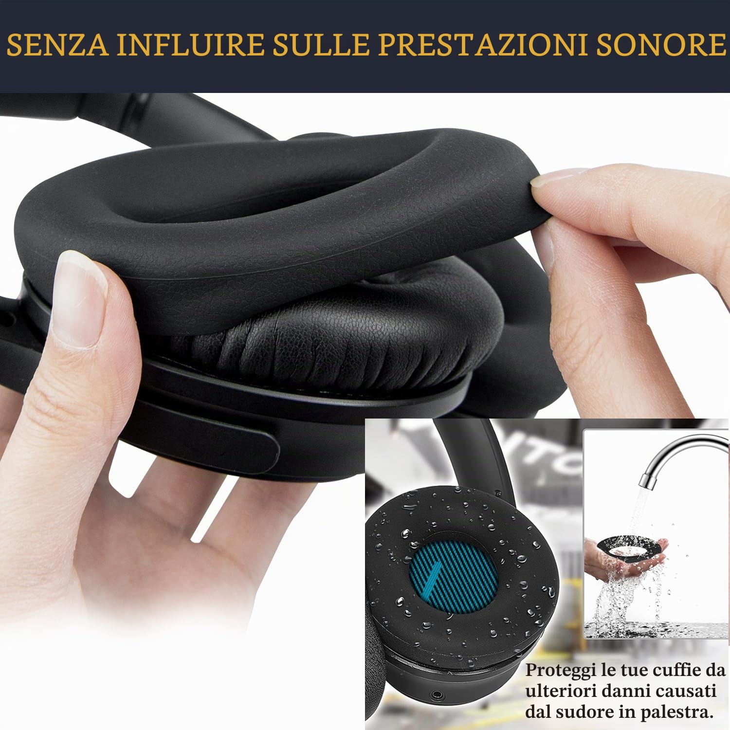 SOULWIT Cuscinetti auricolari+archetto+copriorecchie in silicone, kit di ricambio per Bose QuietComfort 25 (QC25) - Nero