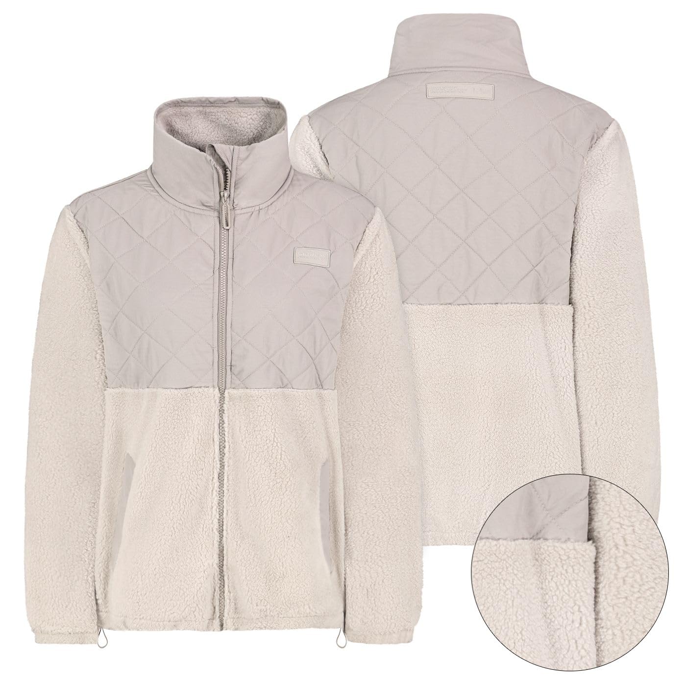 Sublevel Damen Teddy-Fleecejacke Plüschjacke mit Steppbesatz und Kragen