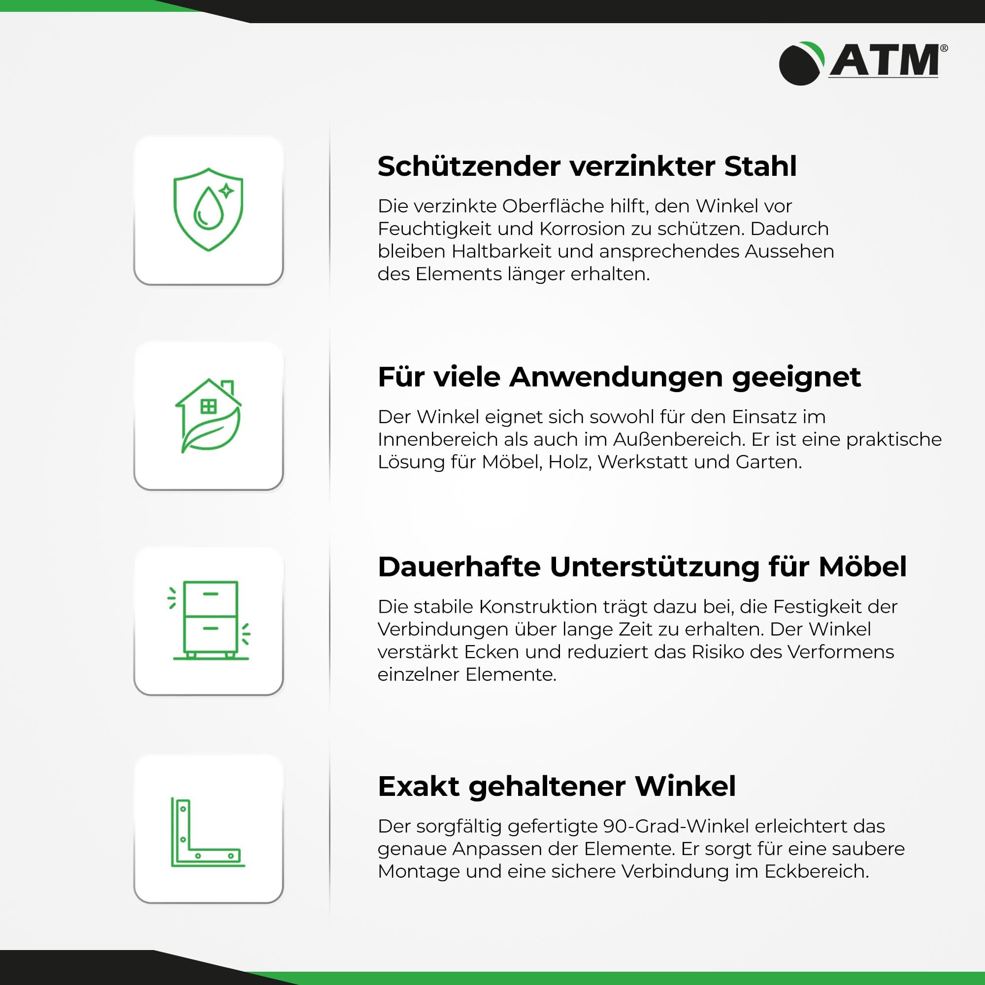 ATM Winkelverbinder Stuhlwinkel Winkelverbinder Galvanisch Möbelwinkel - Metallwinkel 66×17×17 x 1,5 mm – 100 Stück, Montagewinkel 90 Grad, Befestigungswinkel Möbel, Regal, Tisch, Stuhlwinkel, DIY