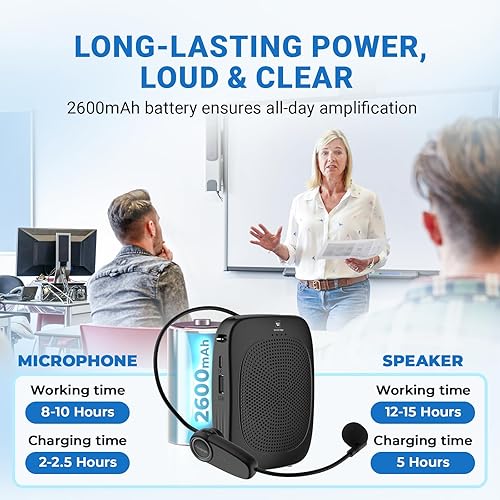 Miniatura 3 de Amplificador de voz inalámbrico con micrófono de auriculares, amplificador Bluetooth inalámbrico personal con micrófono, micrófono inalámbrico para