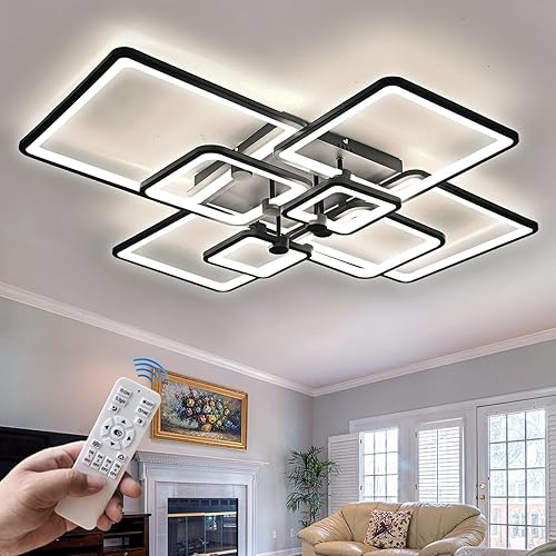Lámpara de techo LED moderna de 39.7 pulgadas, regulable, de montaje empotrado, 8 luces con control remoto para sala de estar, dormitorio, cocina,