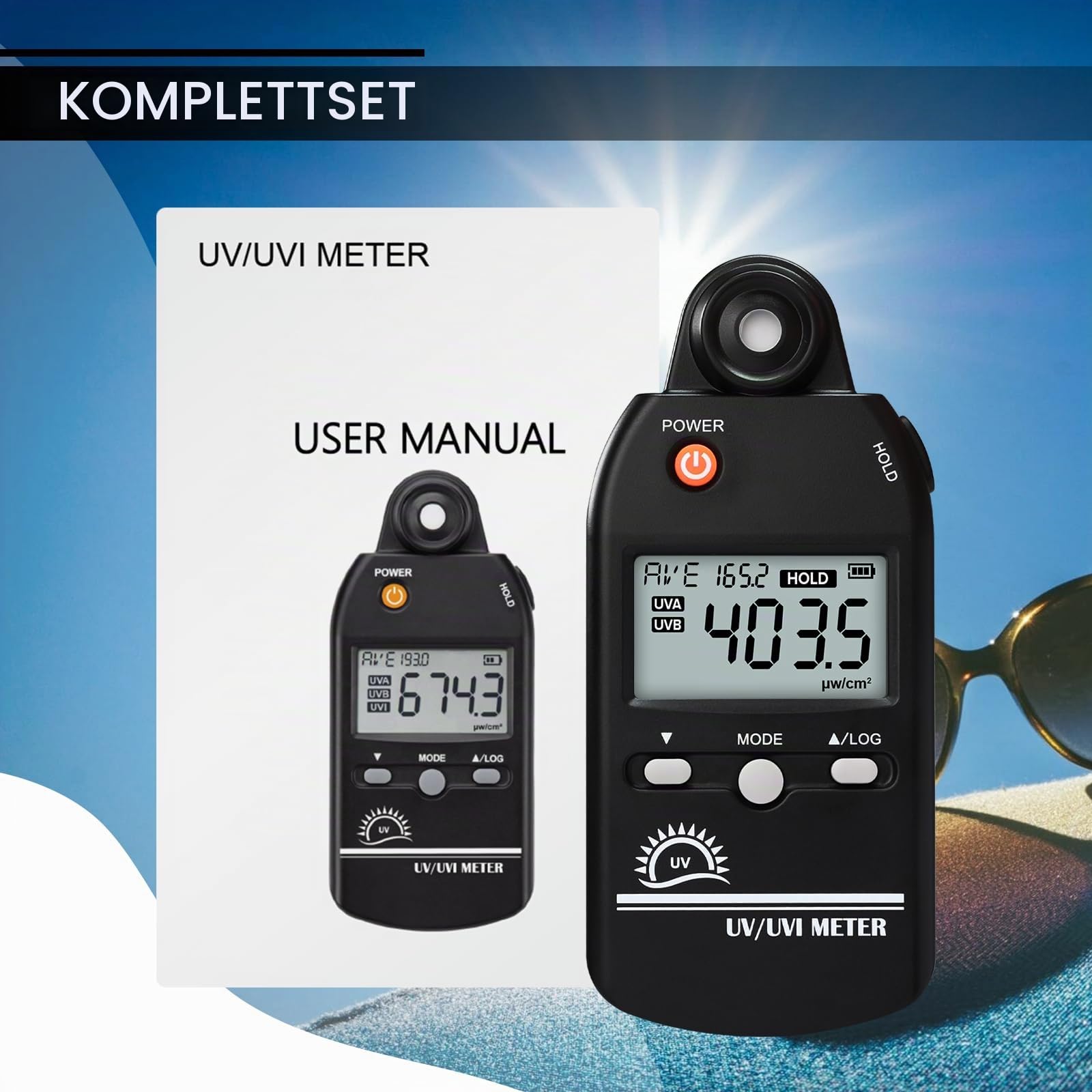 UV Meter Digital UVB Messgerät 280-400nm UV Index Meter 0-5000μW/cm² UV Detektor 100 Gruppen Datensatz für Reptilien