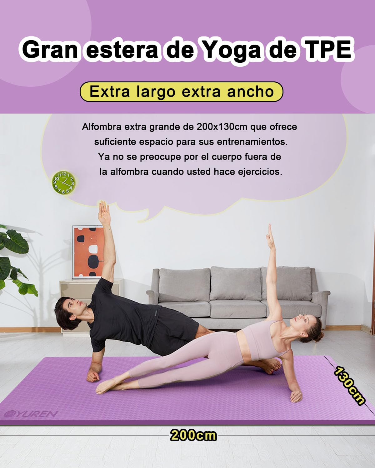 Esterilla Fitness Grande TPE 200×130cm 15mm Gruesa Esterilla Deporte XXL Esterilla Yoga Antideslizante Colchoneta Gimnasia Pilates