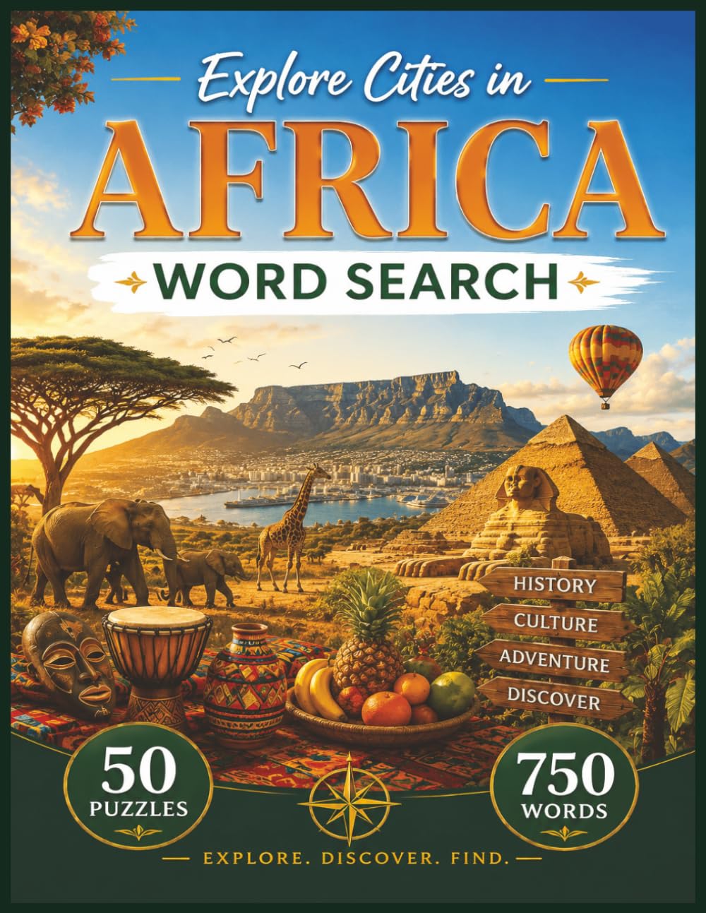 Explore Cities in Africa: 50 Puzzles Featuring 750 Cities Across Europe – Fun & Educational Word Search for Adults, Seniors, and Travel Lovers