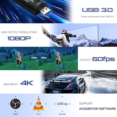 Miniatura 3 de ORIVISION Tarjeta de captura de video HDMI, Cam Link 4K 30 HDMI a USB 3.0 1080P60 Dispositivo de tarjeta de captura de juegos para transmisión,