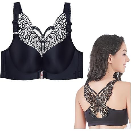 Sensuous Butterfly Embroidery Front Closure Wireless Bra