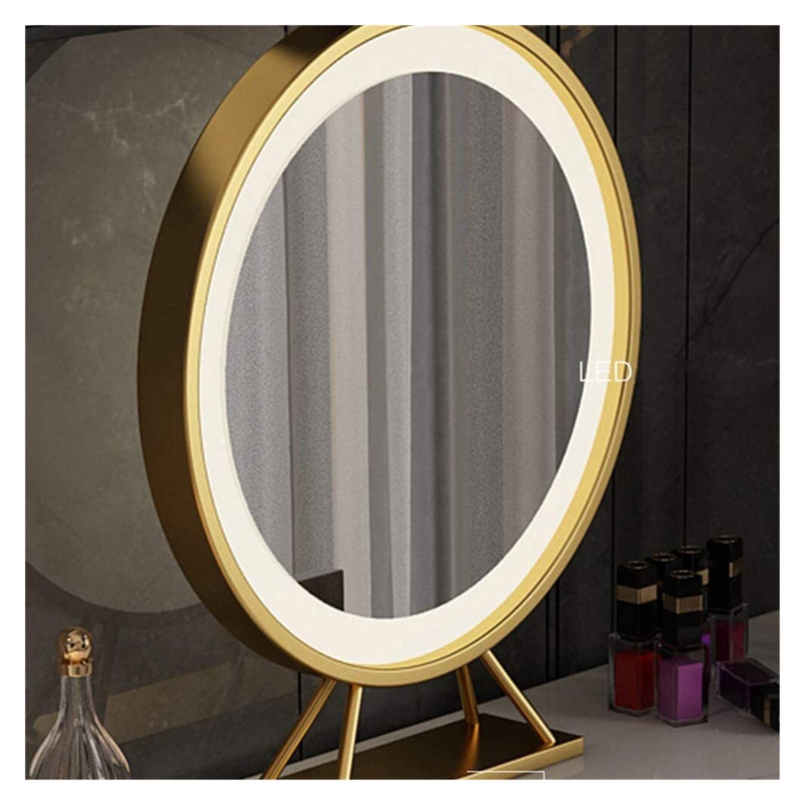 Juego de tocador de maquillaje iluminado con espejo, 2 cajones y taburete acolchado, elegante tocador gris para dormitorio, control táctil, diseño moderno para ella