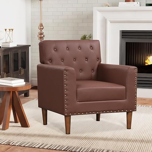 KOMFOTT Mid Century Modern Accent Chair, Faux Leather Upholstered Armchair