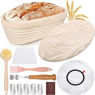 Banneton pour Pain Ovale 28 cm, 700g Pâte, Rotin Naturel Ensemble de Paniers de Fermentation, Kit Boulangerie avec Tissu, Couvercle, Brosse, Lame Boulanger pour Pain, Idéal Starter