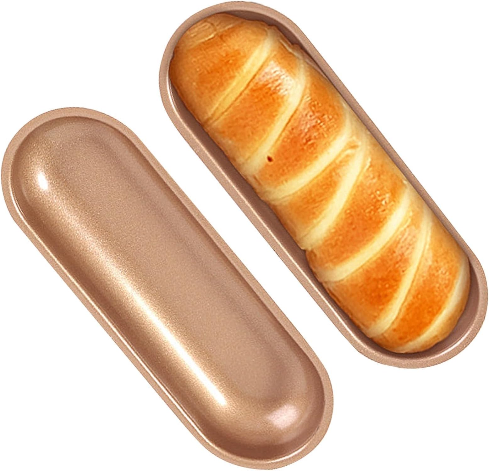 2 Pcs Loaf Pan, 7.5 Inch Hot Dog Buns Carbon Steel Baguette Bread Pan Non Stick Bakeware Oval French Bread Baking Pan Homemade Bread Tool DIY Kitchen Baking Supplies