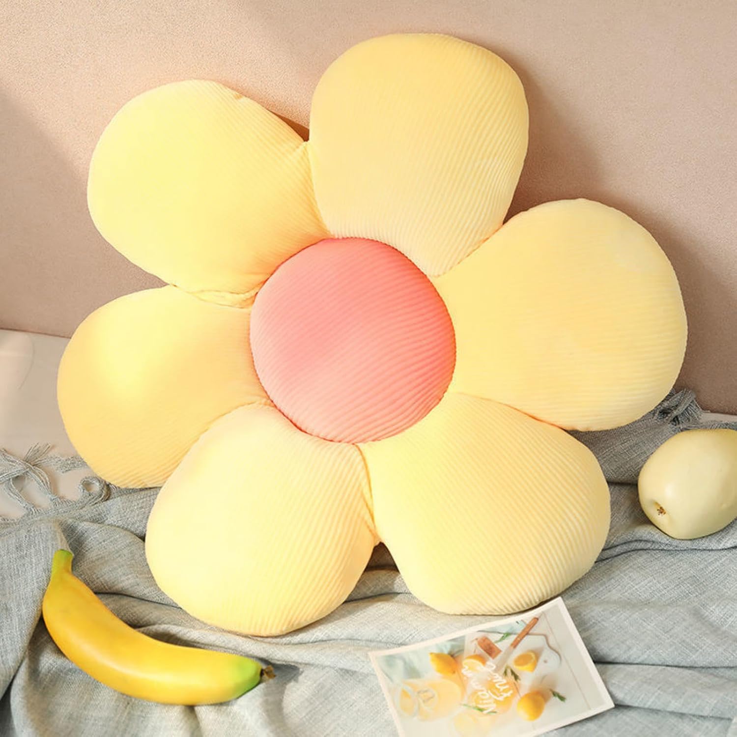 Cute Flower Shaped Pillow Floor Seating Cushion Throw Pillow Room Decor Pillow for Teens Girls Kids Reading Watching TV Flower Floor Pillow for Bedroom Sofa Chair Car (23.6”, Yellow)