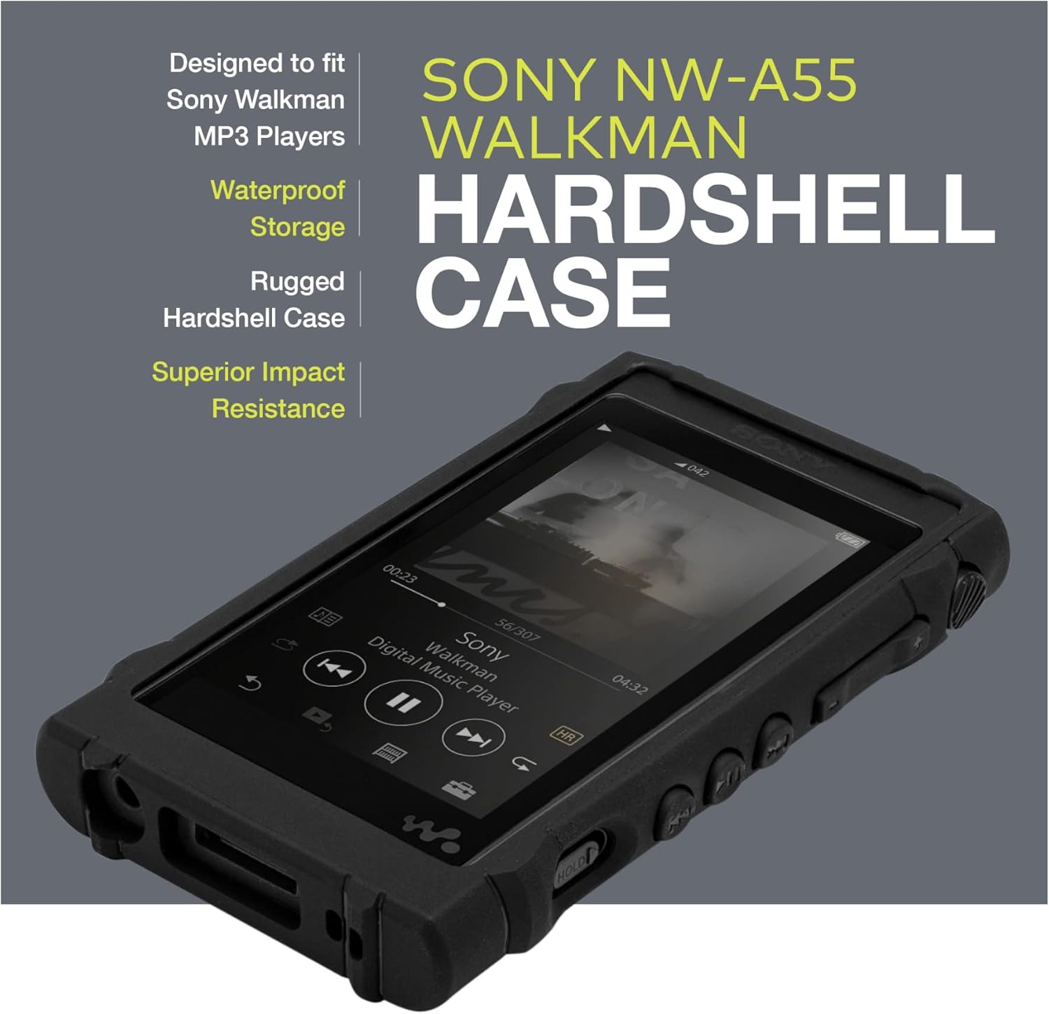 Knox Gear Small Case for Sony Walkman - Rugged Armor Black Waterproof Hard Carrying Case Compatible with Sony NW-A55 A56 A57- Impact & Shock Resistant MP3 Walkman Case - MP3 & MP4 Player Accessories : Electronics