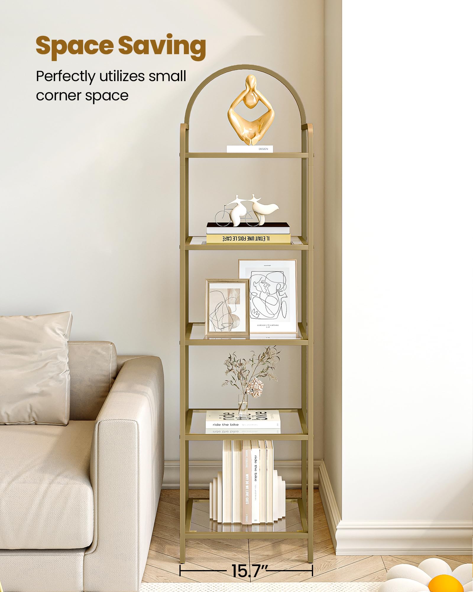 Hzuaneri 5 Tier Bookcase Bookshelf, Tempered Glass Bookshelves, Slim ...