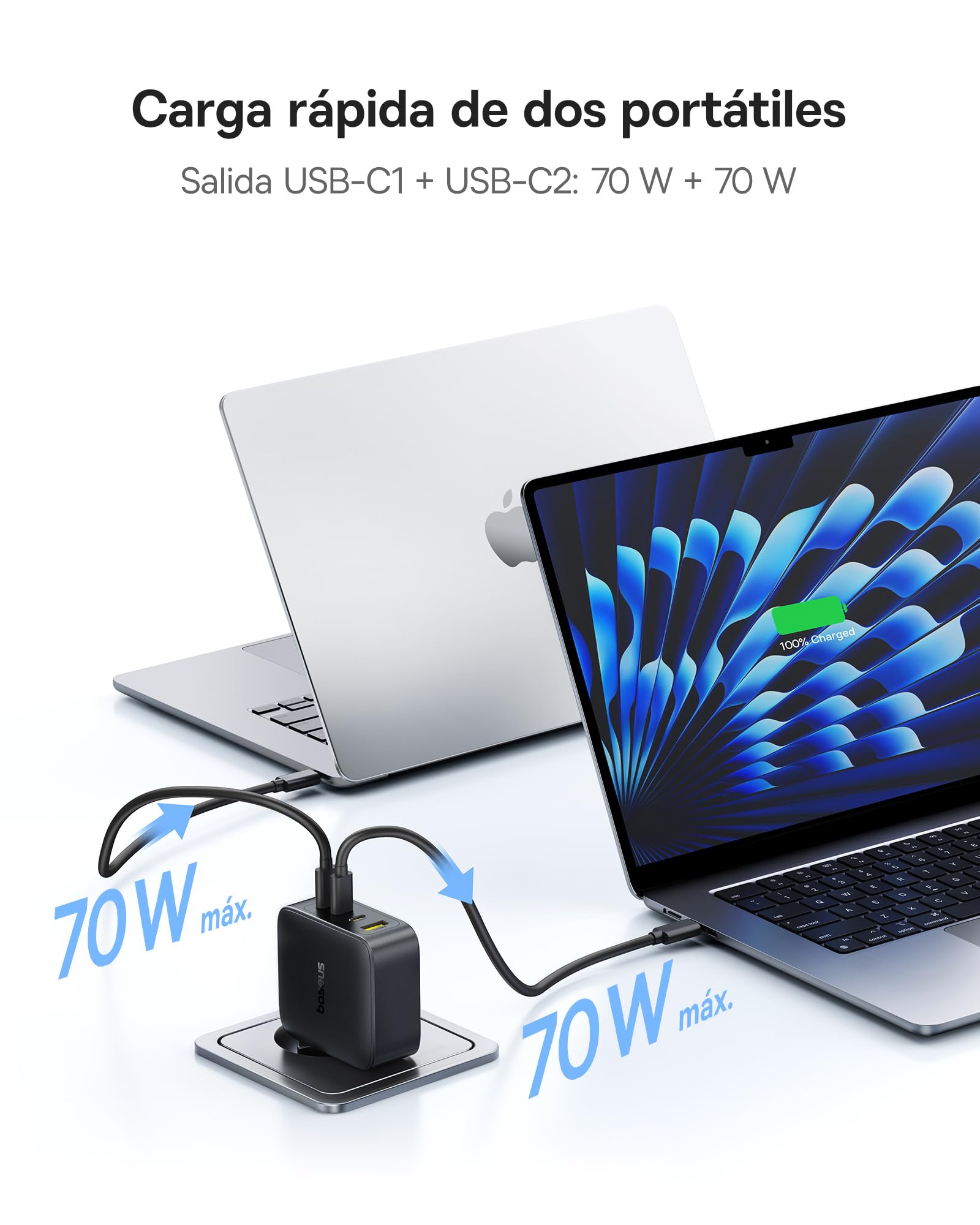 Baseus Enerfill Cargador USB C 140W, 4 Puertos USB C, PD con PPS, GAN Cargador Rápido Compatible con MacBook Pro/Air, iPad Pro, iPhone 17/16/15/14/13 Seire, Galaxy S25/24, Pixel 9 8, Steam Deck