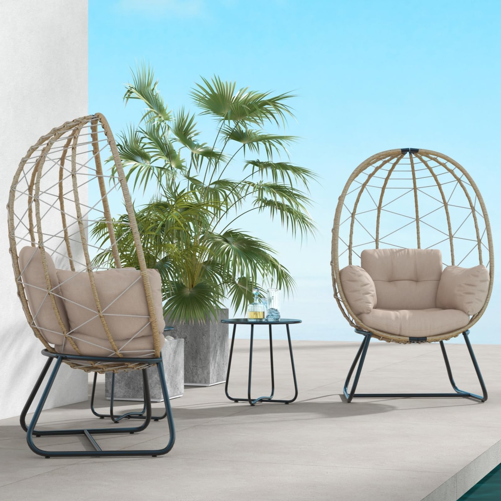Wicker Egg Chair Outdoor Indoor with Table, Patio Egg