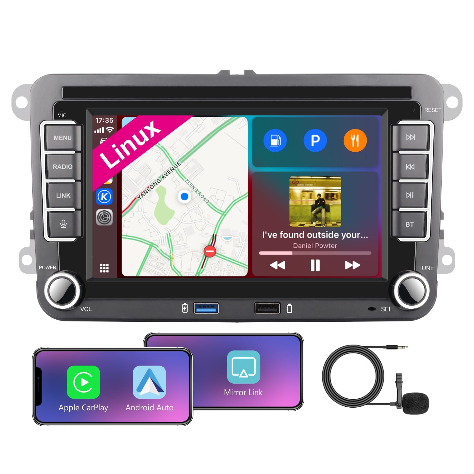 [Prestazioni Elevate] Autoradio Linux 7" IPS con Autoradio con CarPlay senza fili Android Auto, Bluetooth, FM/AM, USB, EQ – per VW Golf 5/6, Passat, Jetta, Caddy, Polo, CC, Tiguan, EOS, Touran, T5