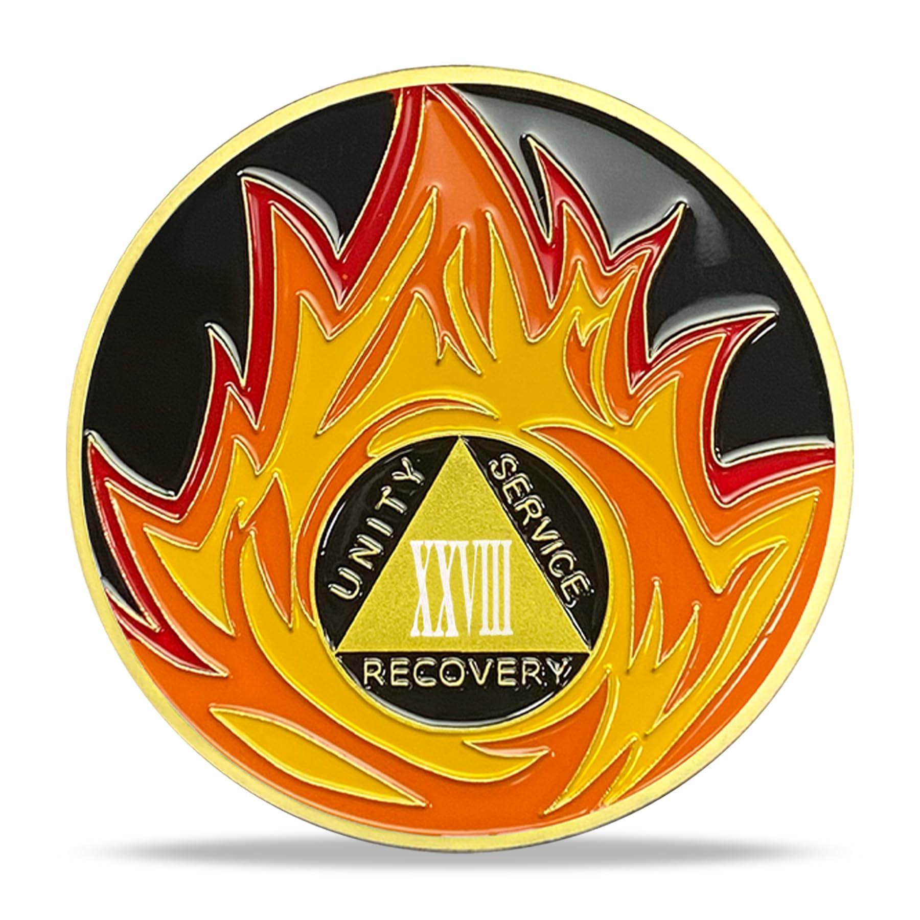 deDecoml 28 Year Sobriety Coin - Flame Triangle HA AA Medallions and Sobriety Chips AA Coins - Ideal Alcoholics Anonymous Sobriety Gifts for Men & Women Celebrating Recovery and Living Clean