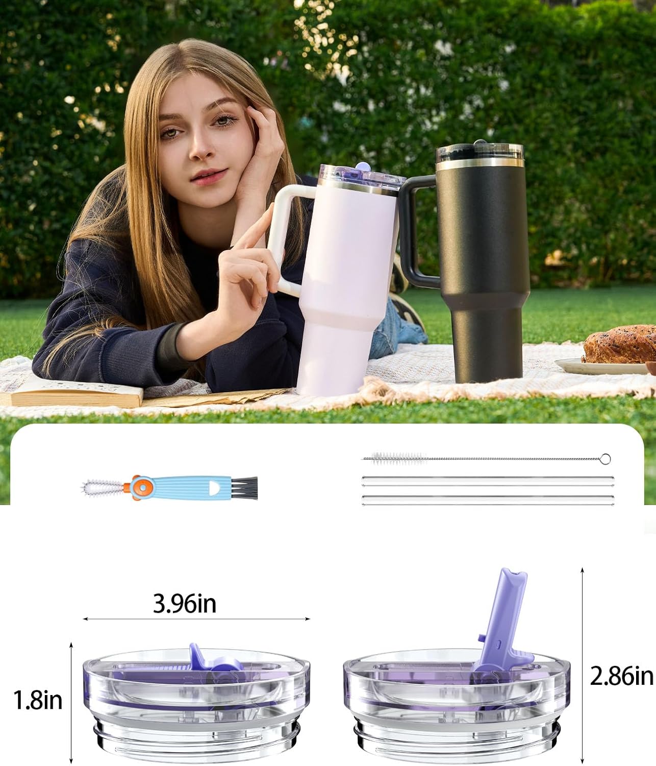2 Pack 40 oz Flip Straw Leak Proof Lid for Stanley H2.0 Quencher ProTour, Spill Proof Straw Cover Replacement for 40 oz Stanley Cup Accessories, BPA-Free, Reusable, Easy Clean with Cleaning Brush image 4