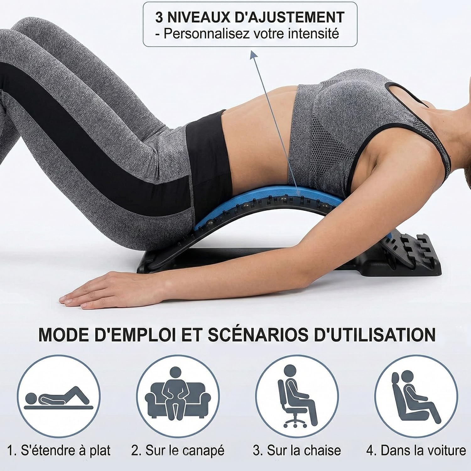 CivièRe Lombaire De Massage Par Acupuncture Et ThéRapie MagnéTique, Masseurs Pour Le Dos, Correcteur De Posture Et Support Lombaire 3 Niveaux (Bleu)