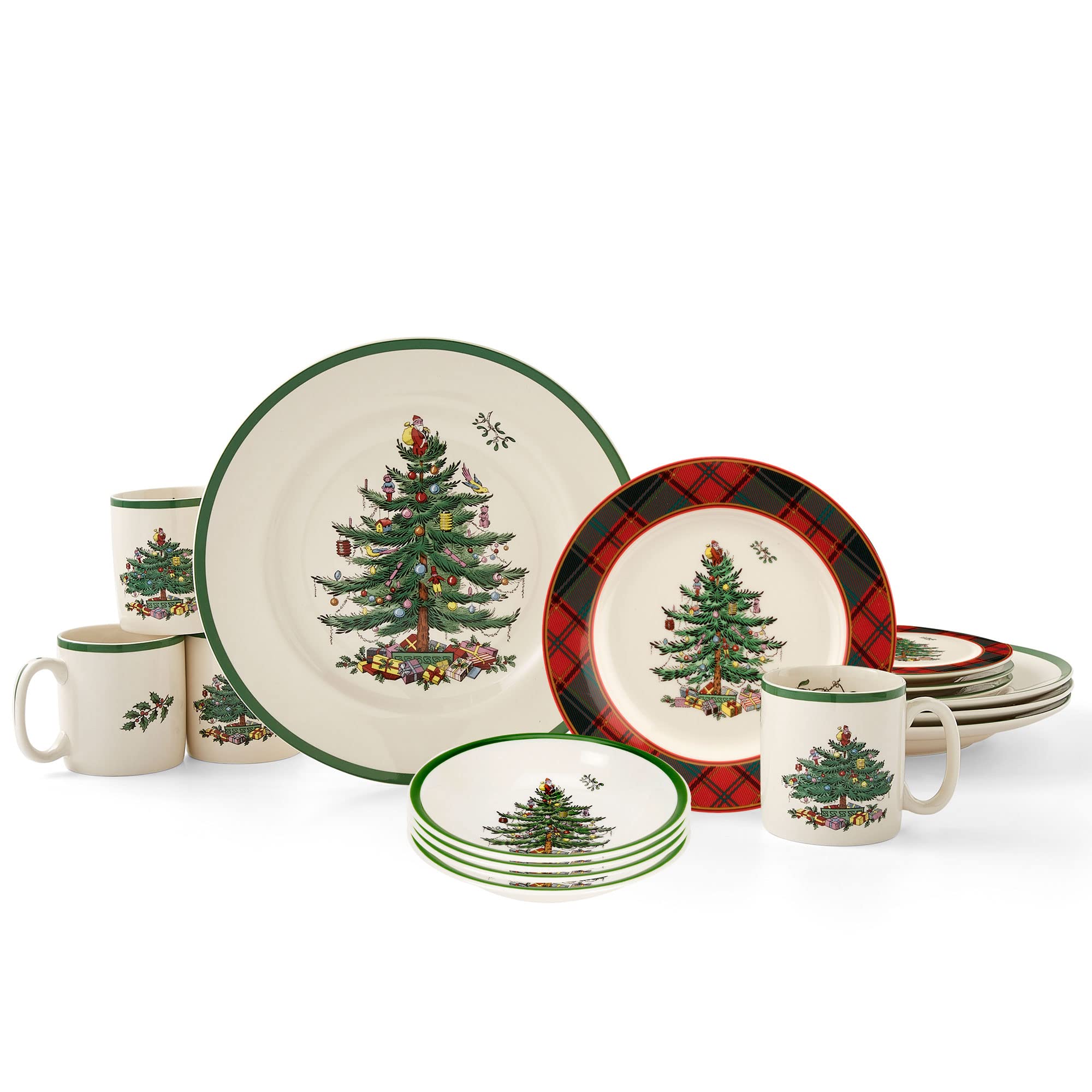 Spode Tovaglia Natalizia Tartan Rossa Con Alberi - 152x259 Cm, Poliestere