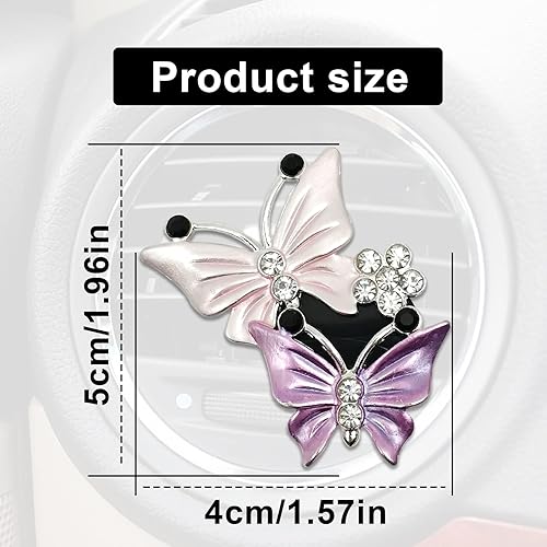Miniatura 2 de Lindos clips de ventilación de aire de mariposa dobles, 2 piezas de ambientadores de aire de automóvil con doble mariposa de diamante, clip de