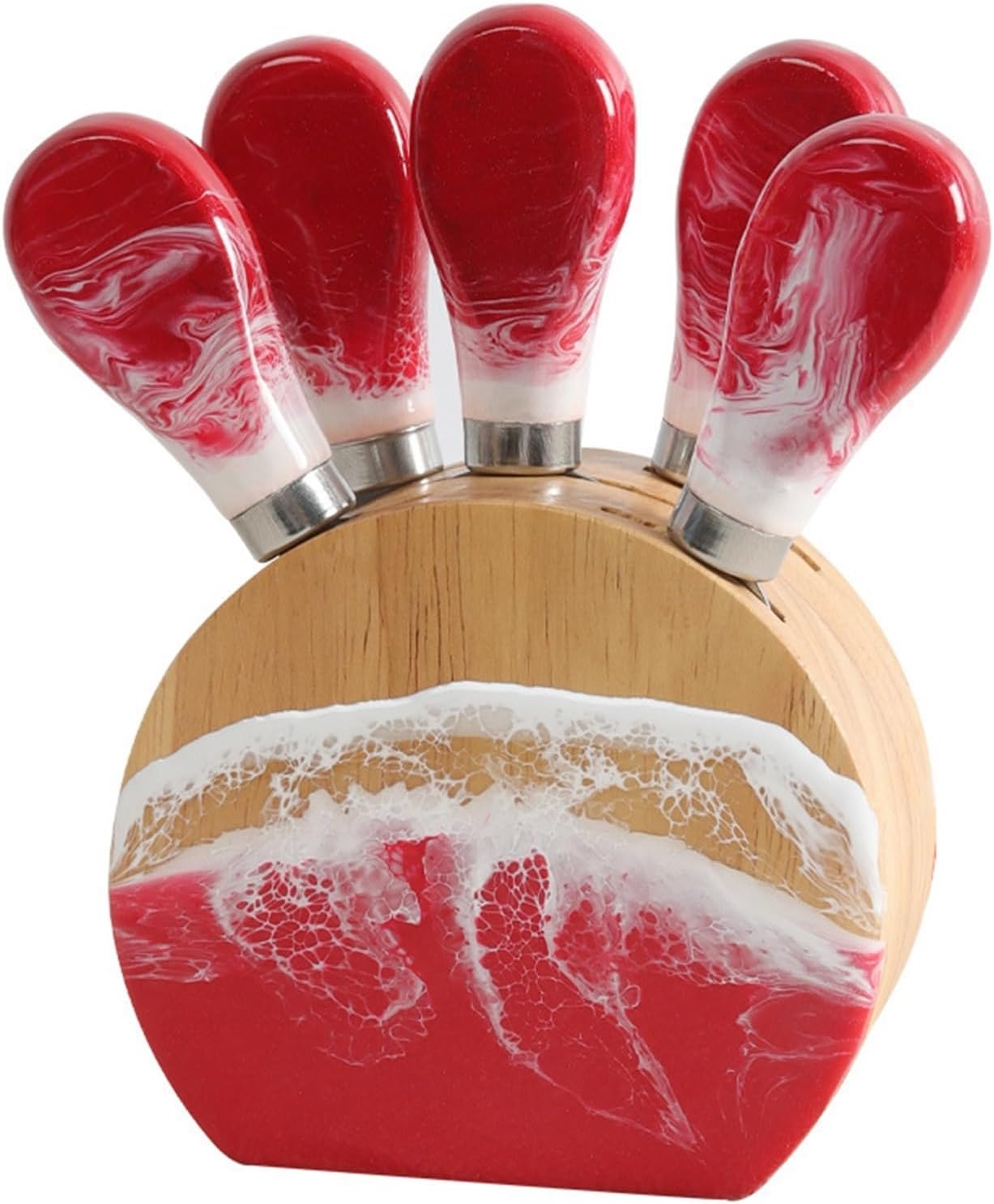Resin cheese knife set with oak box 6 pieces suitable for housewarming party(Blue)