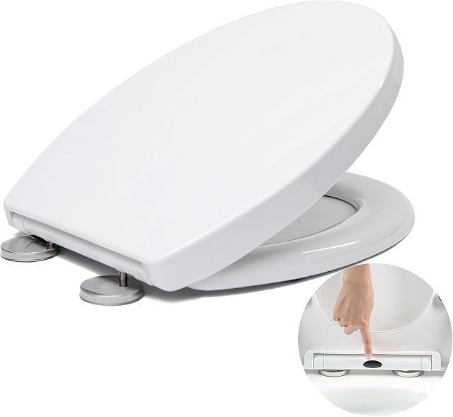 Toilet Seat Soft Close White Oval, Soft Close Toilet Seat with Quick Release for Easy Clean, Standard Loo Toilet Seats O Shape, Simple Top Fixing, Universal Toilet Seat
