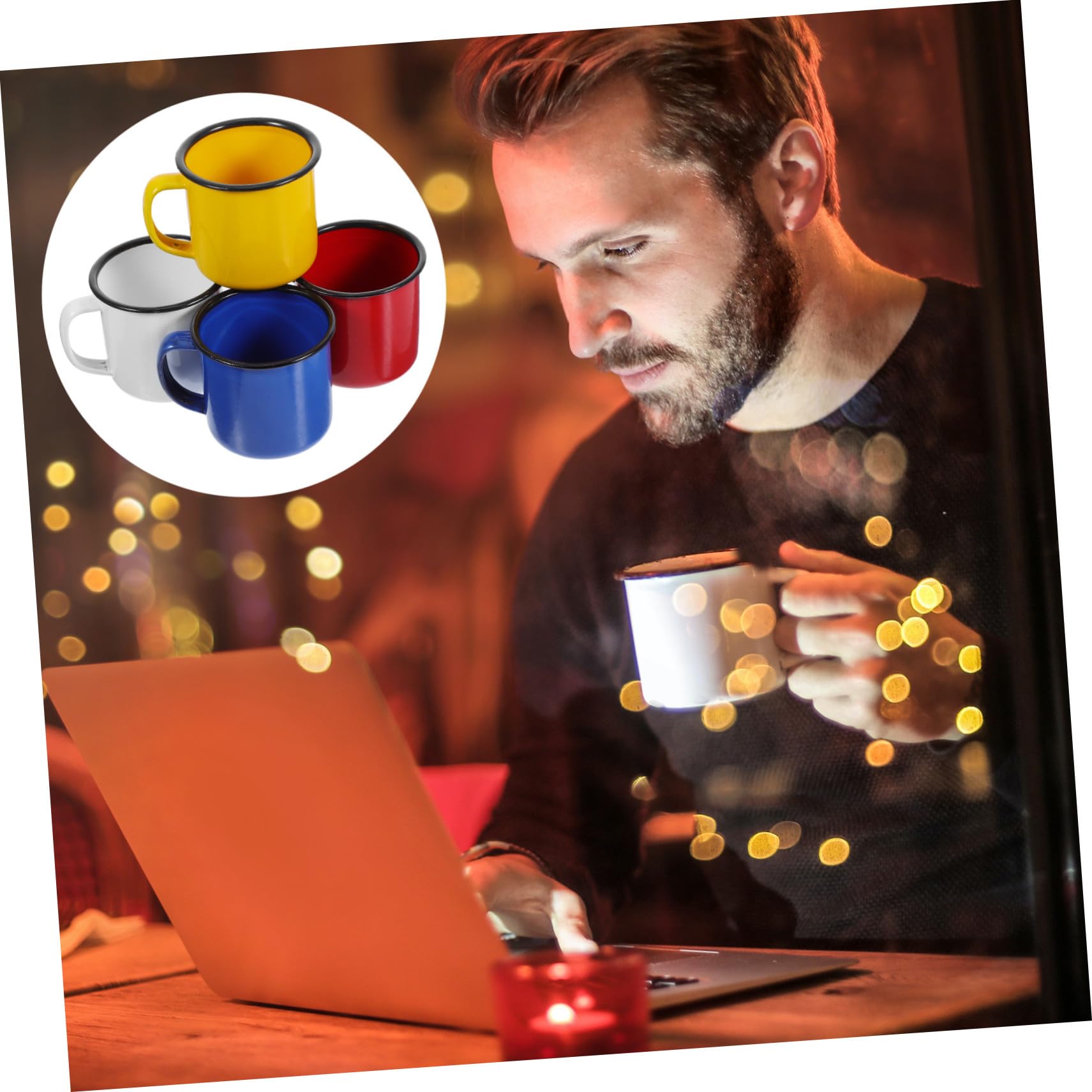4 Stück Emaillierte Kaffeetassen Praktischer Camping Trinkbecher mit Einfachem Stil Langlebig und Komfortabel für Zuhause und Restaurants