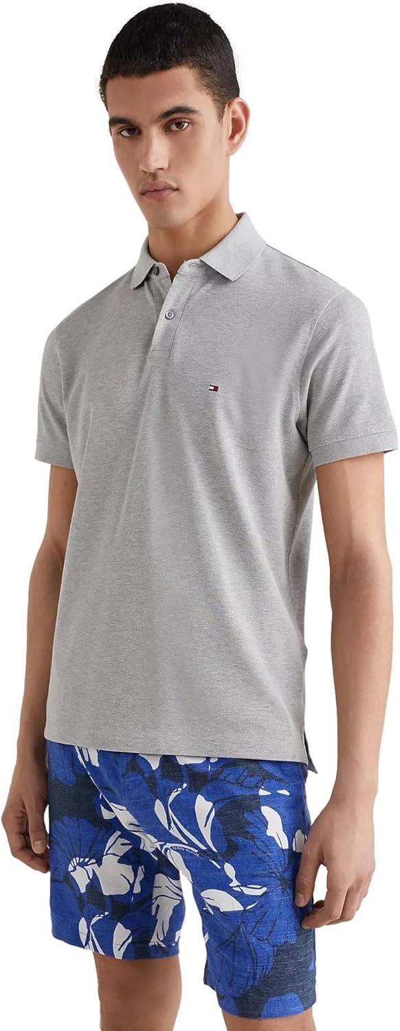 TOMMY HILFIGER Men's Polo Shirt Regular Fit, LiteGrey, S