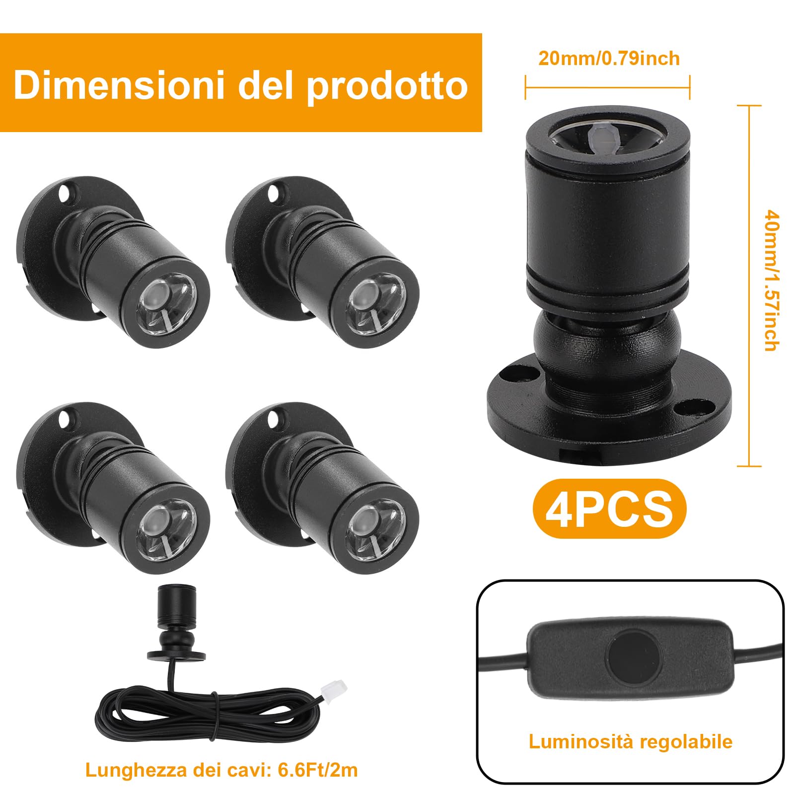 4PCS Mini Faretto LED, Faretti da Incasso a LED, Mini Faretti da soffitto Spotlight, 5V 1W Plafoniera Faretti con Trasformatore per Vetrina di Gioielli Portico Entrata, Luce Calda
