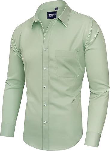 Alimens & Gentle Camisas de vestir para hombre, de manga larga, sin arrugas, elásticas, sólidas, formales, con botones, con bolsillo