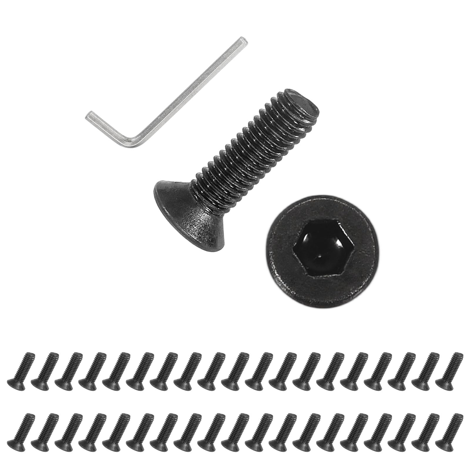PATIKIL M3x10 mm Flat Head Socket Cap Screws, 100 Pcs Carbon Steel Flat Countersunk Bolts Hex Socket Drive Machine Screws Full Thread Grade 10.9 with Hex Spanner, Black โ image 1