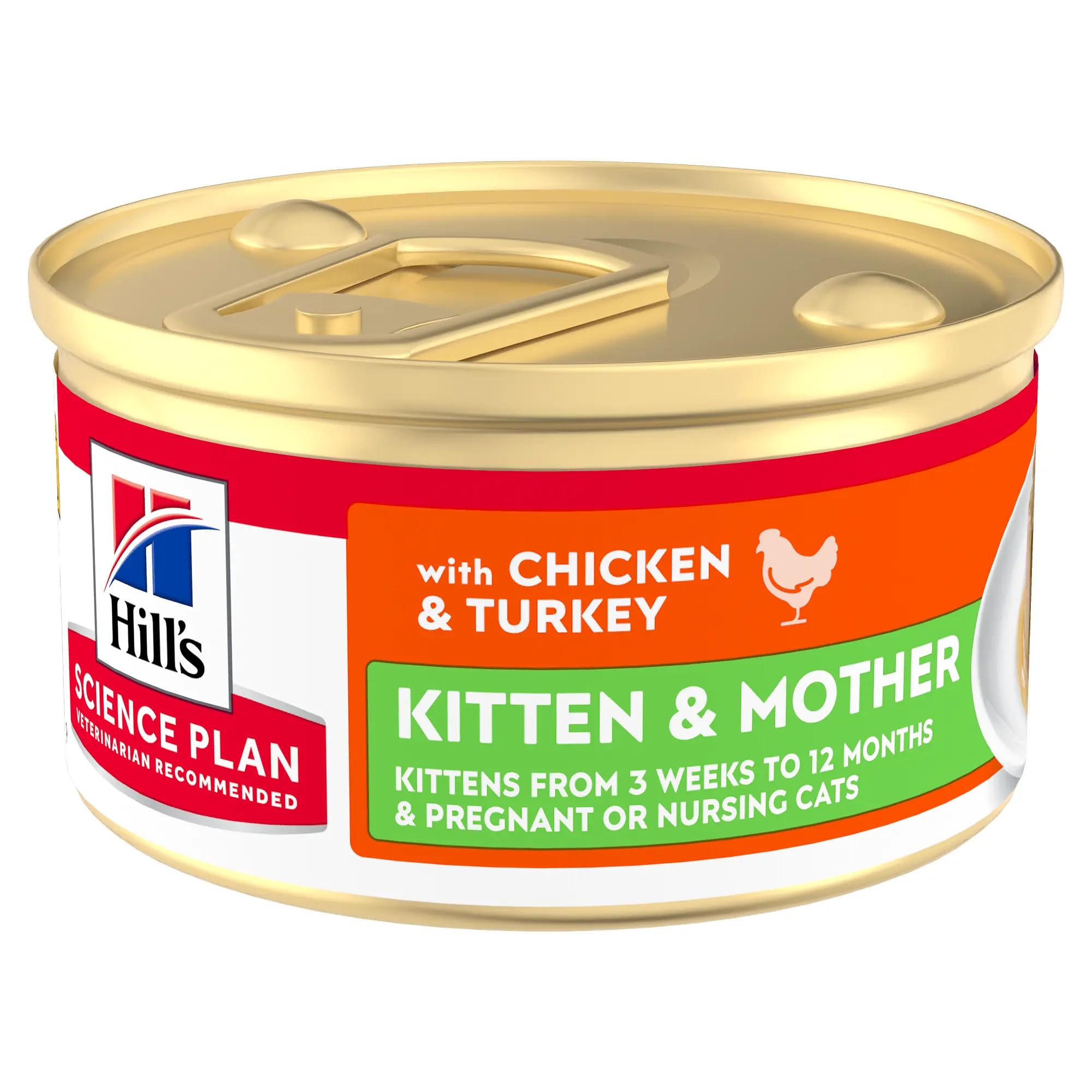 Hill’s Science Plan Kitten & Mother Tender Mousse Wet Cat Food with Chicken & Turkey Healthy Growth & Development, 12 x 85g Cans