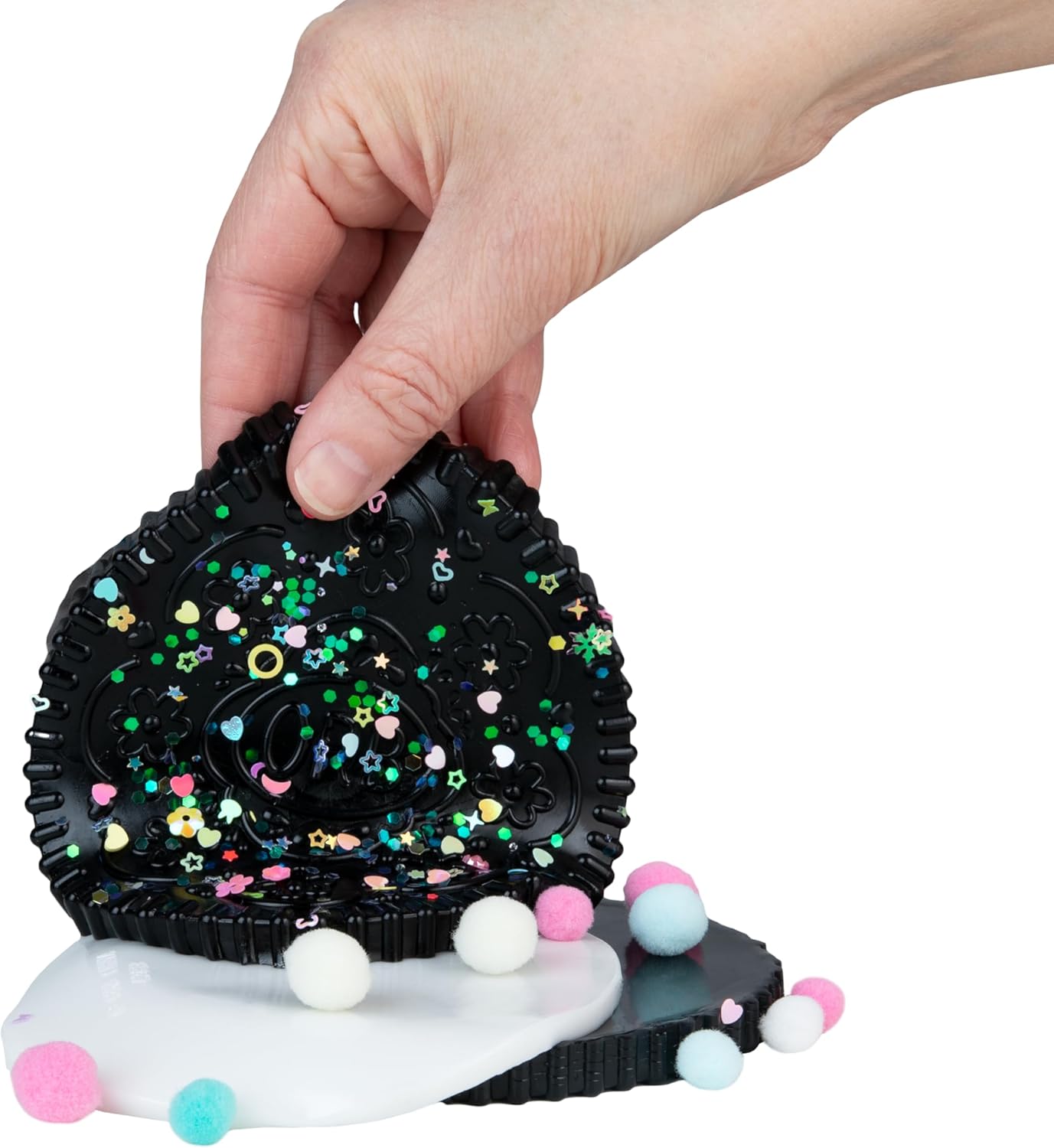 ORB Tabalicious Taba-Pops Jumbo Black TABA Squishy Cookie - Super Soft, Jumbo Sized Sandwich Cookie - Squish, Squeeze, Pinch for Stress Relief - Play Food Squishy Fidget Toys for Kids and Adults