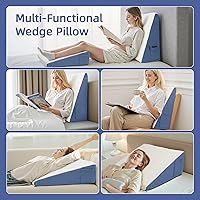 Vista 2 de Almohada de cuña para cabecero, almohada de cuña elevada triangular de 7.5 pulgadas para aliviar el reflujo ácido, dormir, poscirugía, alivio