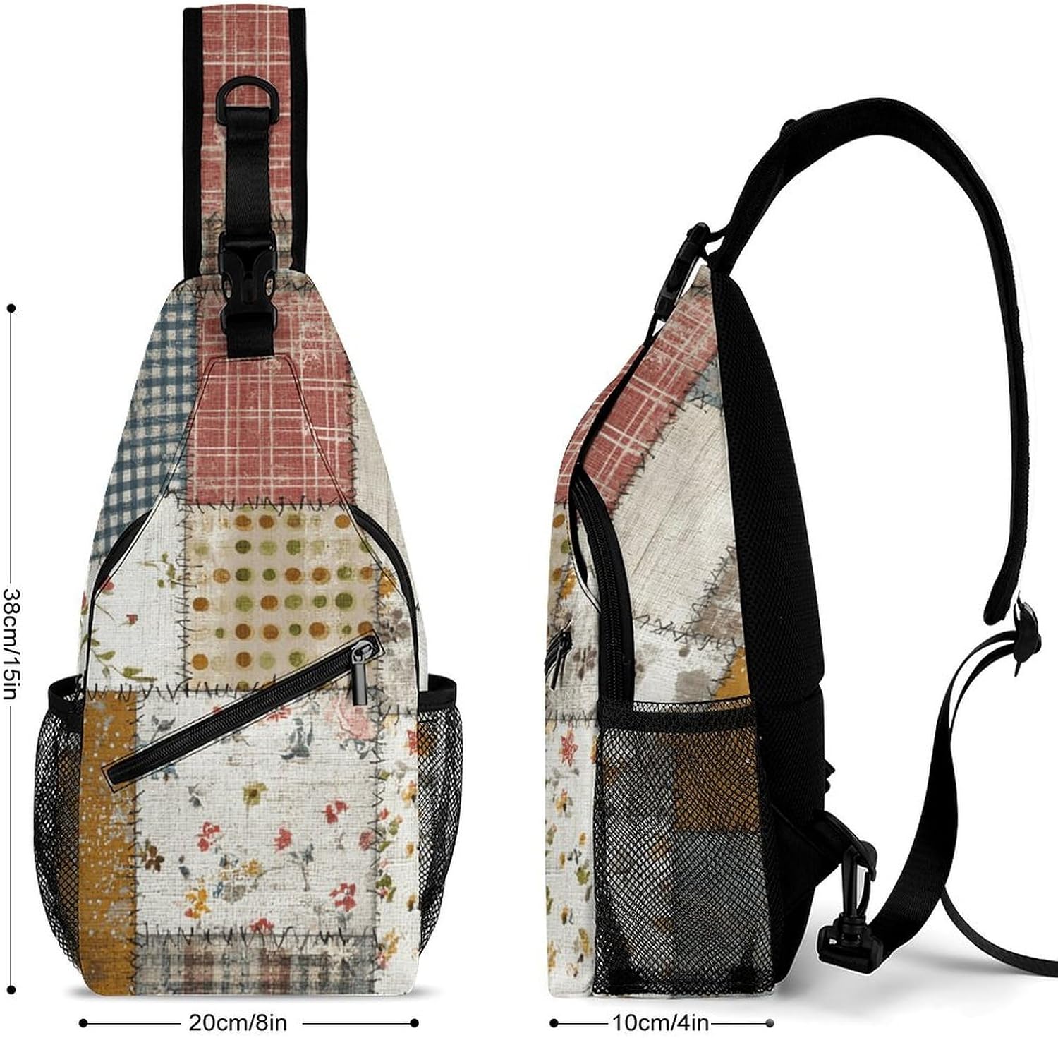 Patchwork Fabric Sling Crossbody Bag Lightweight Chest Shoulder Backpack for Outdoor Sports