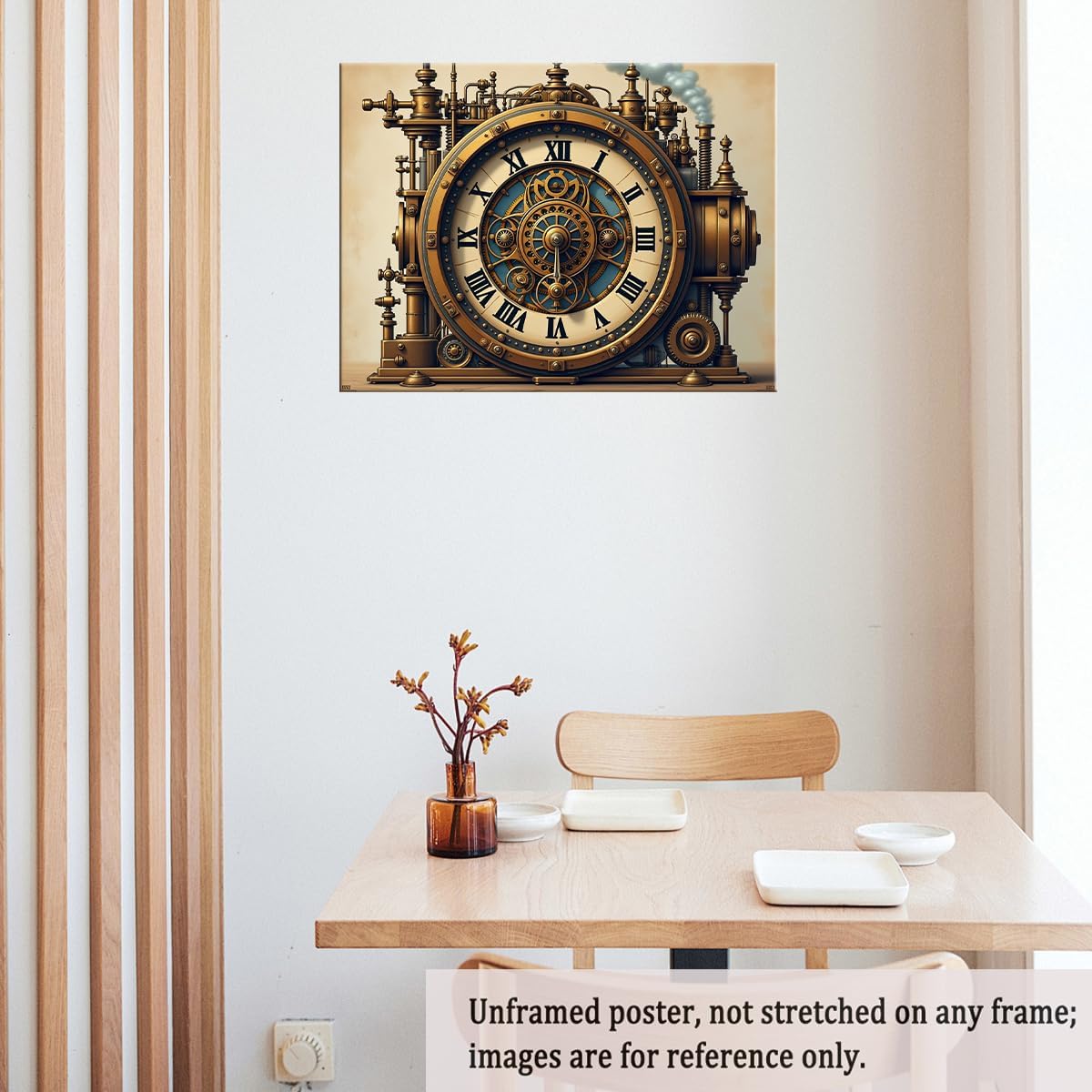 Steampunk Clock Poster – Vintage Mechanical Timepiece Wall Art, Retro Industrial Gear Clock Print for Living Room, Office, Study, or Steampunk Décor 24x36in Unframed