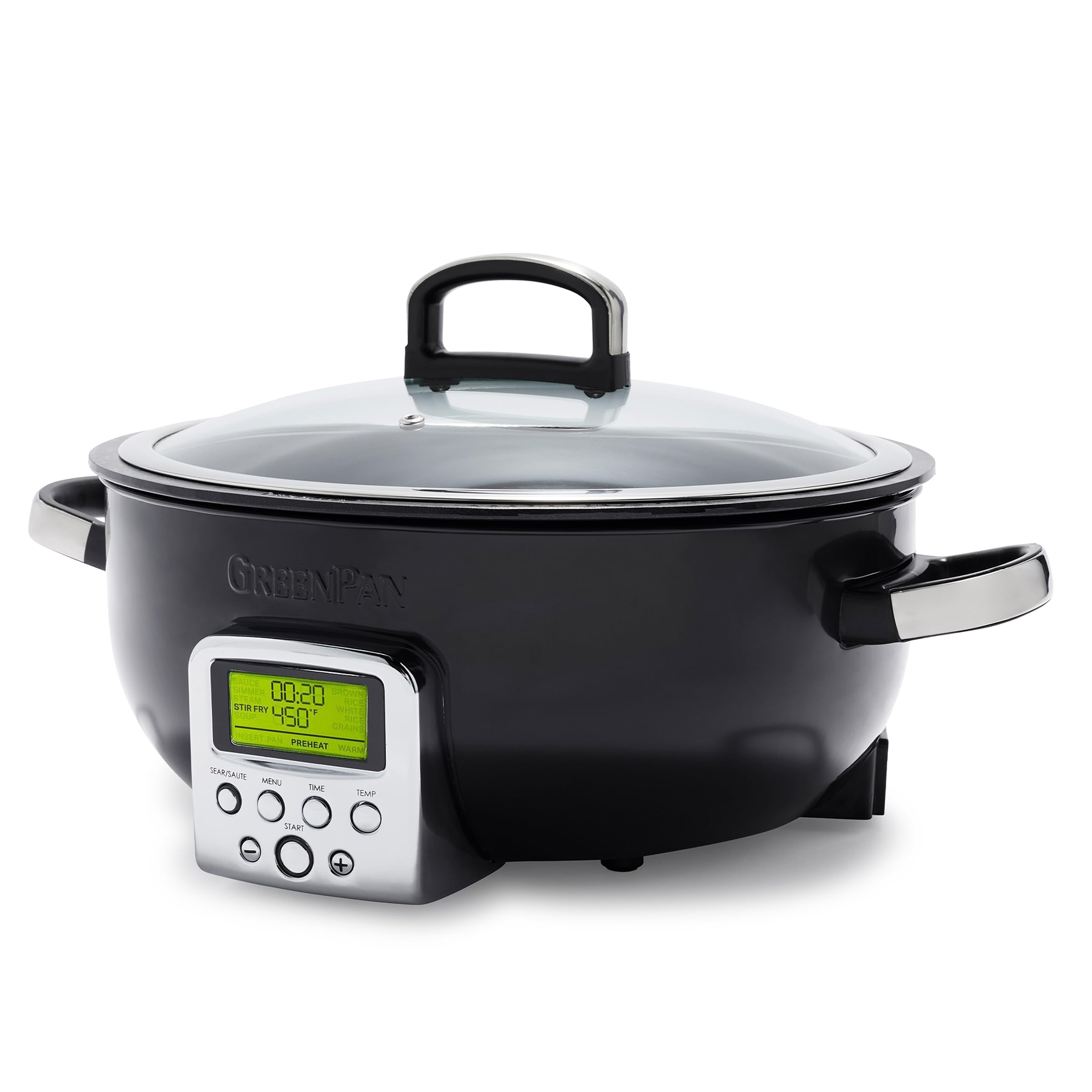 Greenpan Black Elite Essential Smart Electric 5.6L Skillet Pot, Easy Sear Saute Stir-Fry & Rice Cooker Presets, Pfas-Free Healthy Ceramic Non-Stick, Dishwasher Safe Parts, Led Display,