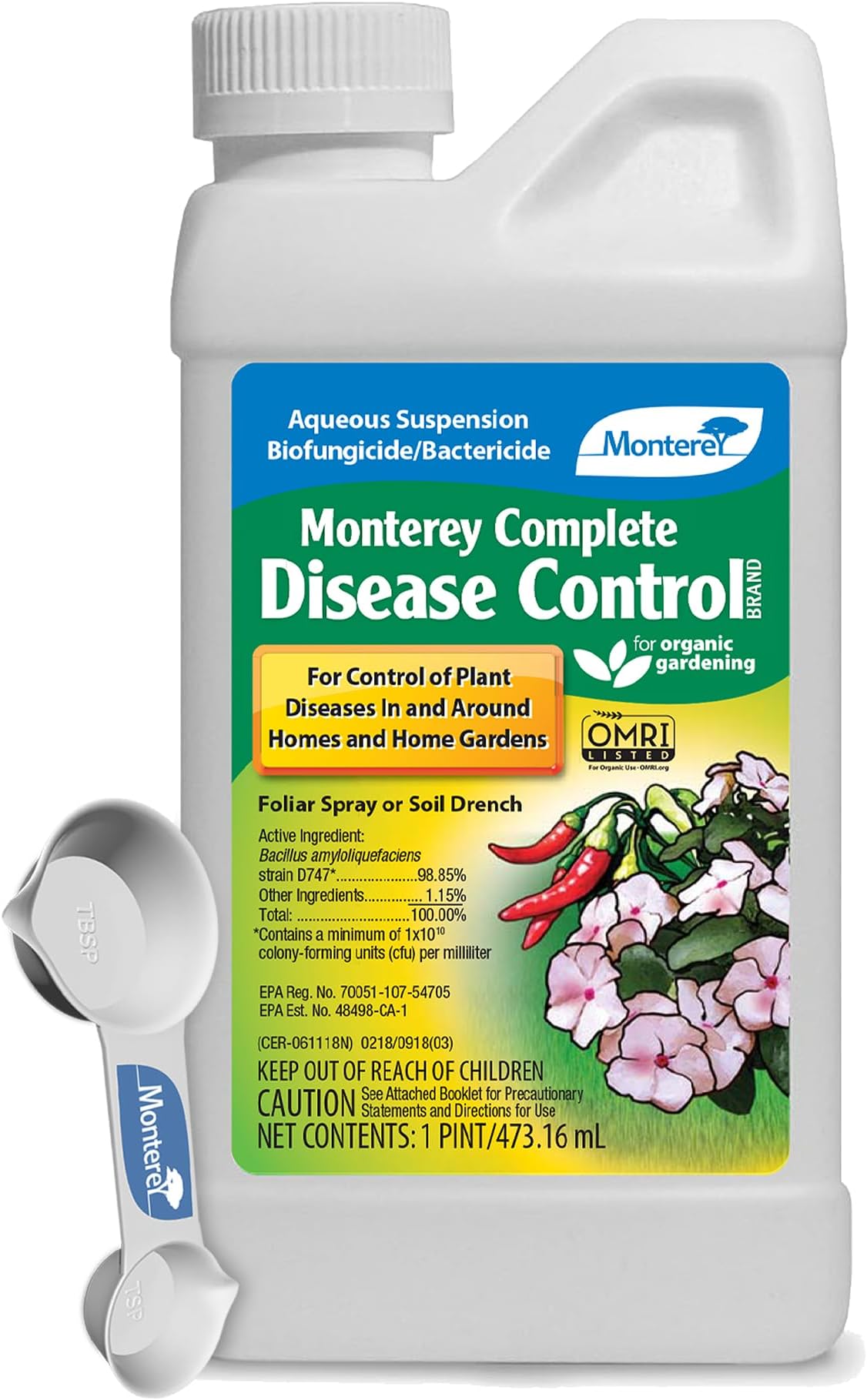 Monterey Complete Disease Control Bundled with Measuring Spoon - Fungicide & Bactericide for Control of Garden & Lawn Diseases - 1 Pint