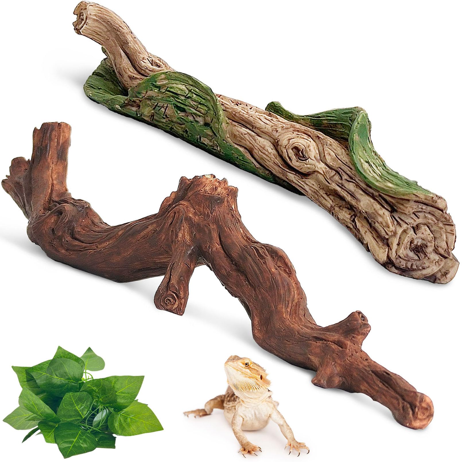 Apatal Reptile Climbing Branches Decor 3 Pcs Corn Snake Terrarium Habitat Decoration Resin Tree Branch for Bearded Dragon Lizard Geckos Frog Chameleon and Hermit Crab