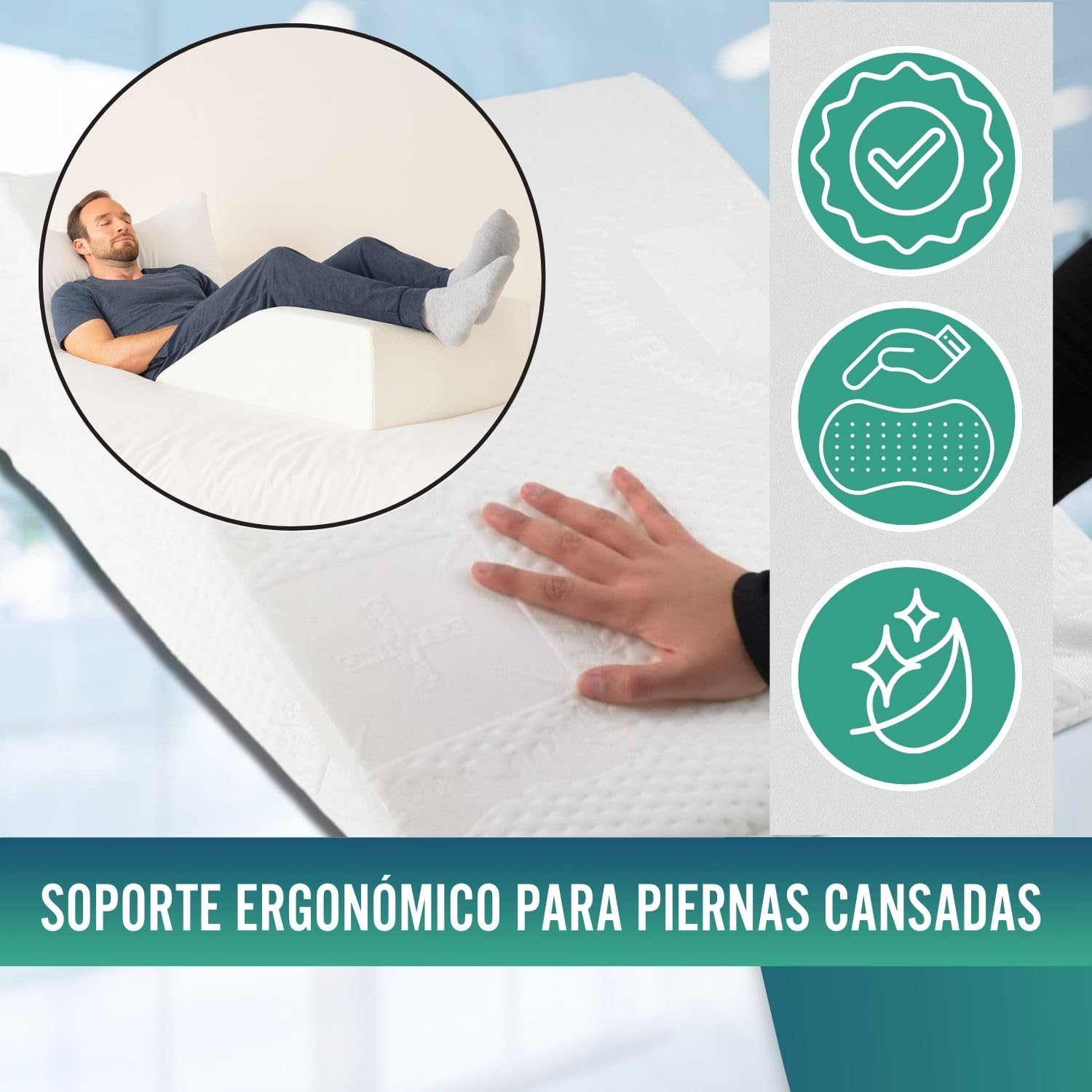 OrtoPrime Almohada Piernas Elevadas con Varices Cojín Reposapiernas VISCOELÁSTICO Cojín Elevador piernas ORTOPÉDICO Almohada Piernas Dormir Cuña piernas Cansadas - Cojín Piernas Hinchadas