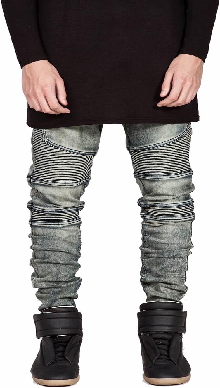 :6604 Skinny Men's Ripped Slim Straight fit Biker Jeans With Zipper Deco (34)