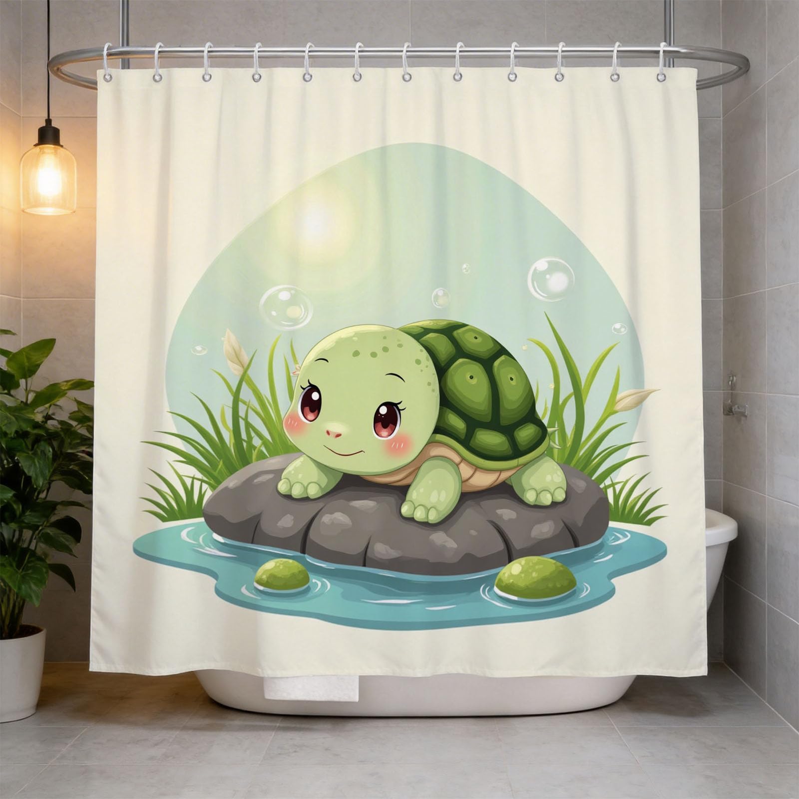 Hongduo 3D Tortoise Shower Curtain for Stalls Bathtubs Simple Bathroom Decor Shower Curtain Set Polyester Fabric Waterproof 200x200cm/79X79 Inch with Hooks
