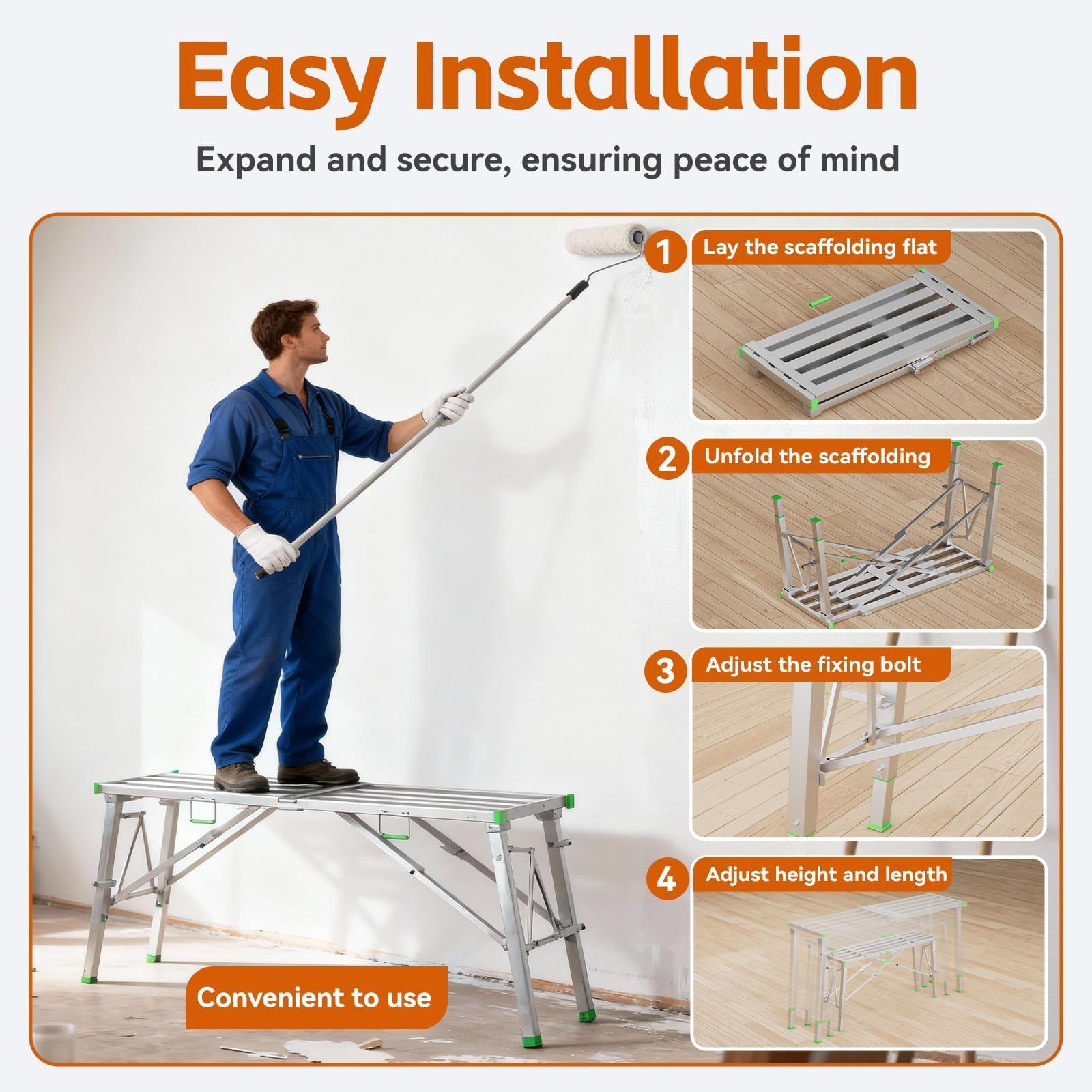 Banc d'échafaudage pliable réglable de 453,6 kg | Plateforme de travail pliable multifonction portable pour travaux de construction et travaux de bricolage