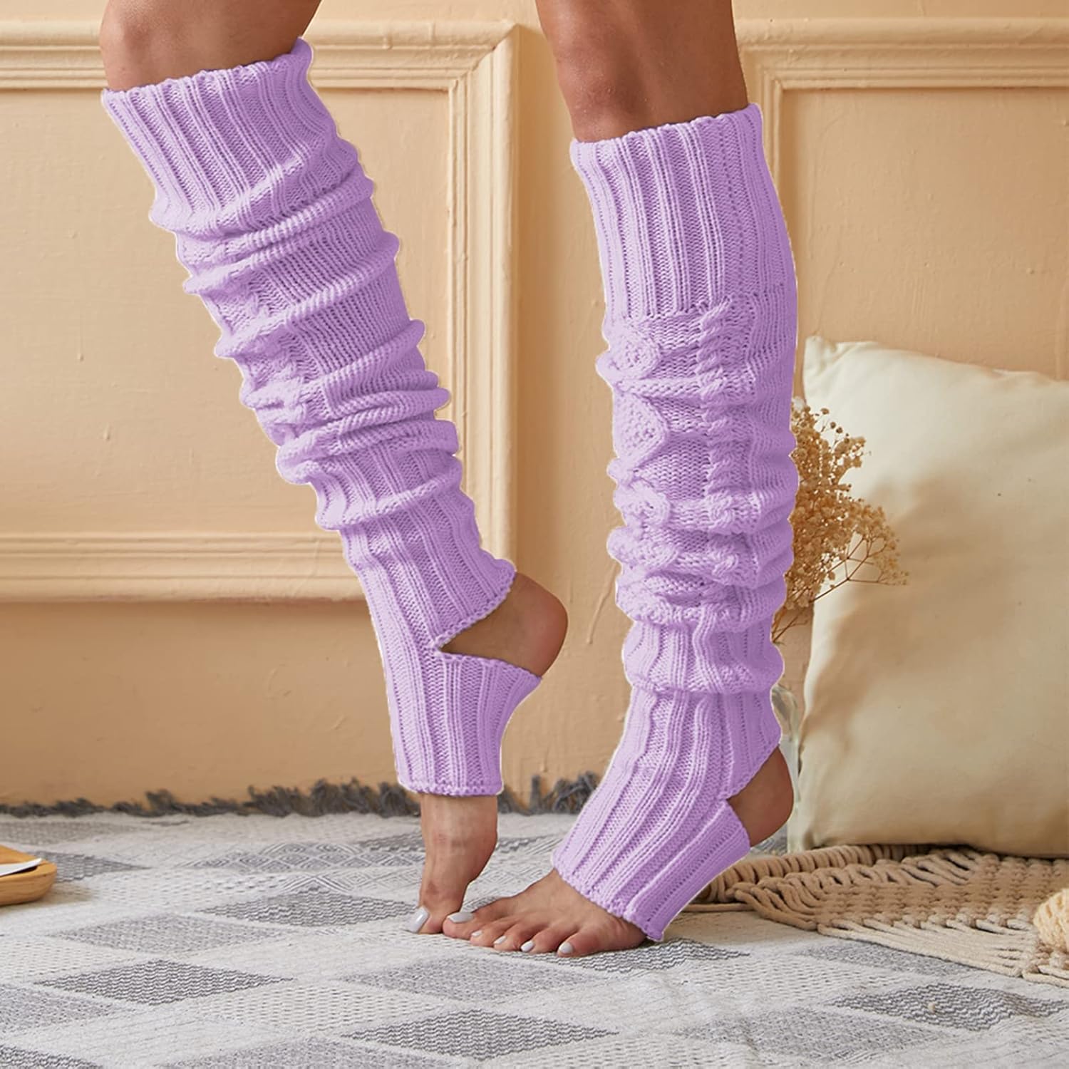 Leoparts Women's Extra Long Stirrup Leg Warmers Winter Knitted Over Knee Thigh High Footless Socks - Image 5