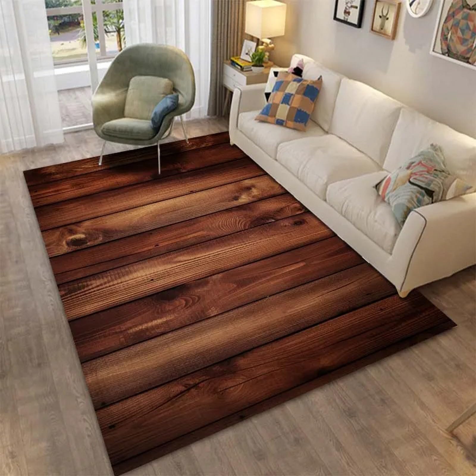 Tapis chambre 3D imprimé texture de planche de bois rétro antidérapant area rug